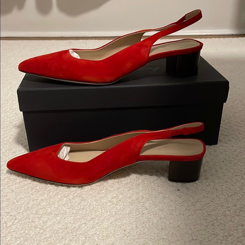 Theory Red Slingback Heels